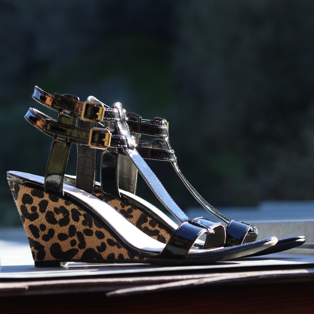 Etienne Aigner Leopard Wedges Sz 10 Sandal